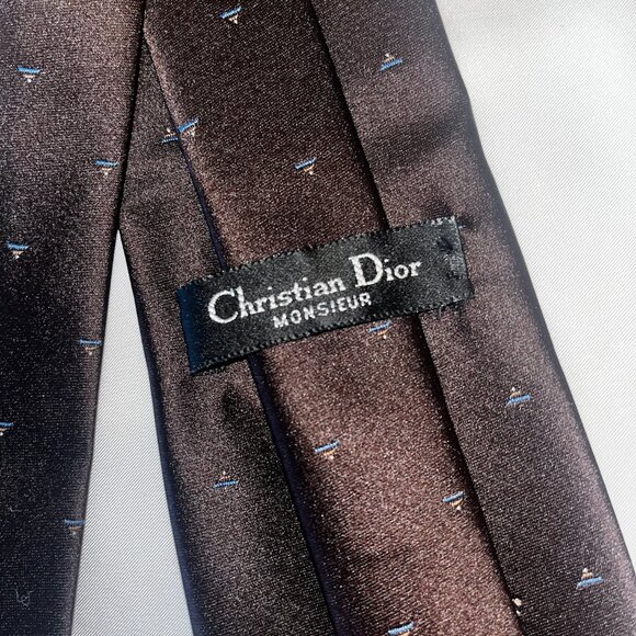 Christian Dior Vintage Logo Embroidered Tie - Chocolate Brown - Picture 4 of 5